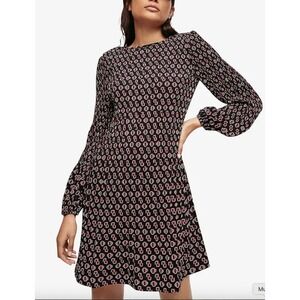 Maje Rockinala Monogram M Print Pleated Mini Dress 34 US 2 Balloon Sleeve‎